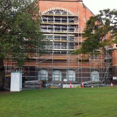 Aluminium scaffold for stained glass windows. Qld Museum